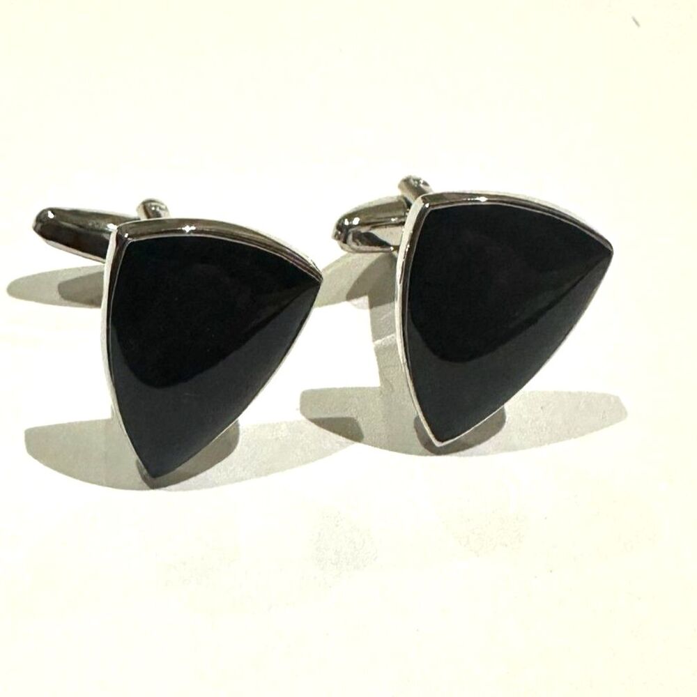 Guitar Pick/Plectrum Cufflinks — Black Onyx & Silver